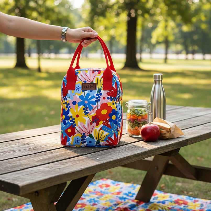 HOOM Floral Print Lunch Bag with Met-PET Aluminium Insulation | Keeps Your Food Fresh & Warm Longer