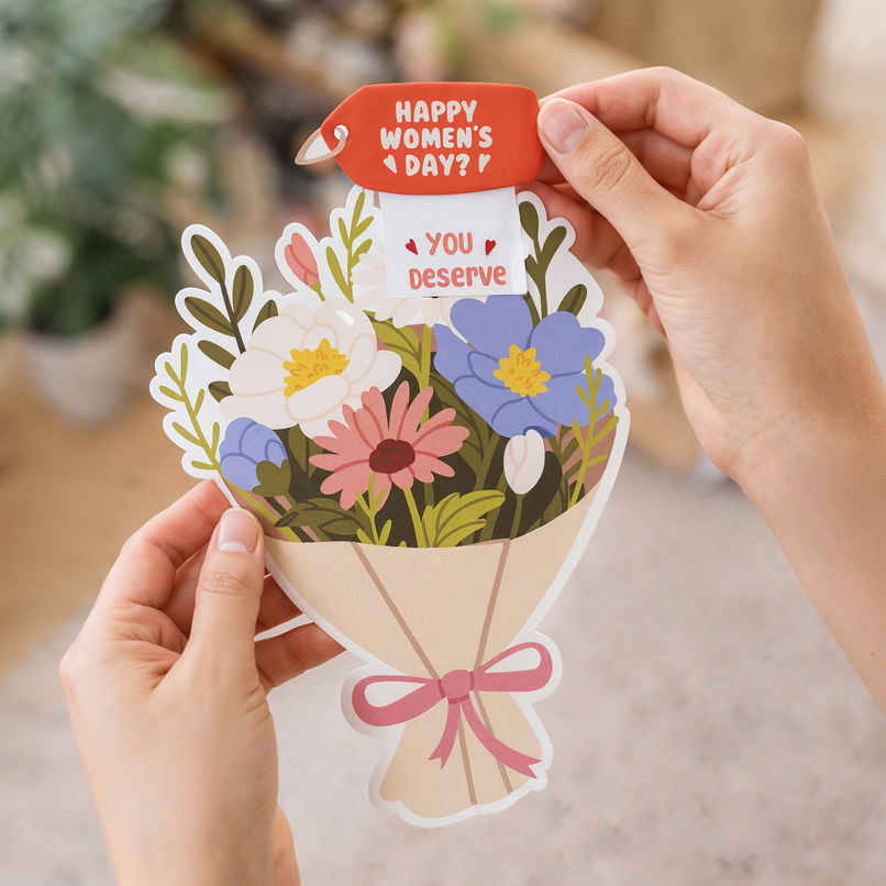 Flower Bouquet Pull Card | Unique and Interactive Women's Day Greeting Card | Oye Happy