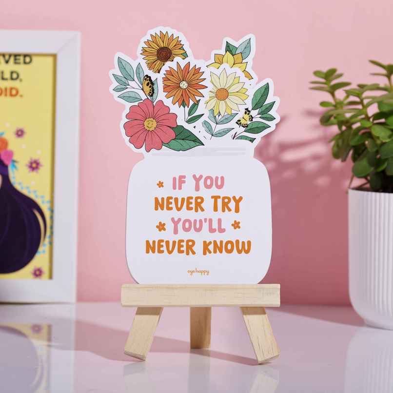 Floral Quote Easel | Motivational Desk Decor with Stand | Oye Happy