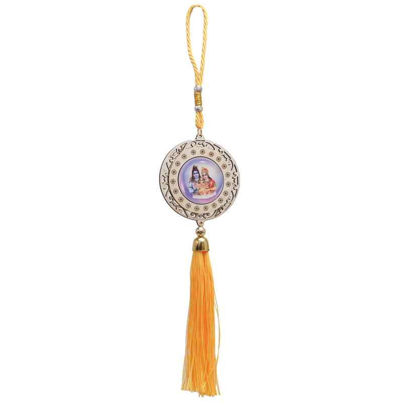 Divine Vibes Shiv Pariwar Round Wooden Car Hanging Decorative Divine Vibes Shiv Pariwar Round Wooden Car Hanging Decorative