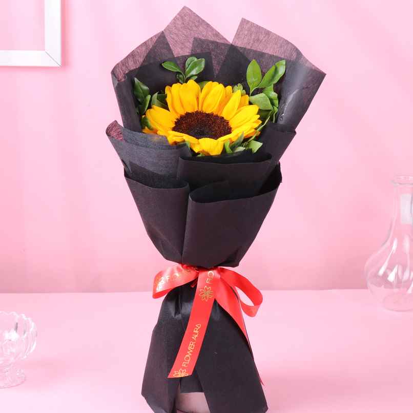 FlowerAura Classic Black Single Sunflower Bouquet | Gifting