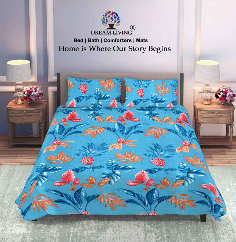 Dream Living 115 GSM Double Bedsheet Set |220 x 240 cm| With 2 Pillow Covers