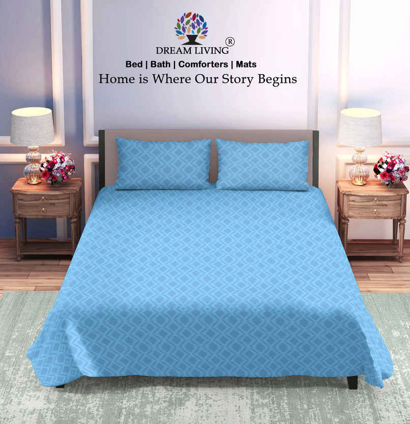 Dream Living Embossed Double Bedsheet Set | Blue - 220 x 250 cm Dream Living Embossed Double Bedsheet Set | Blue - 220 x 250 cm