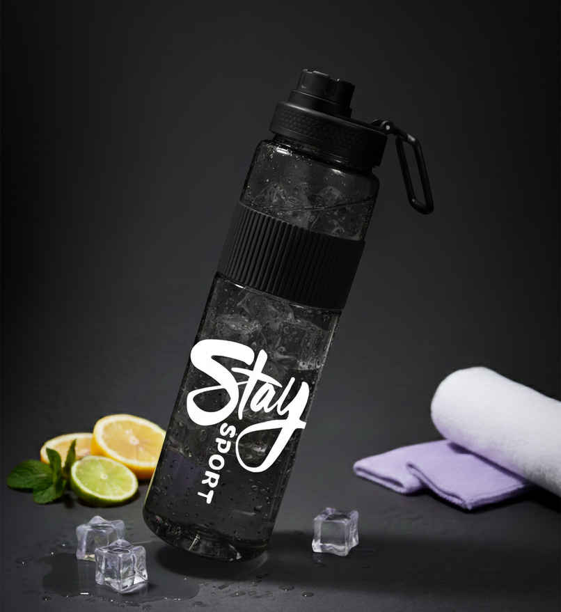 2Mech Sports Water Bottle with Silicone Grip and Strap | Black
