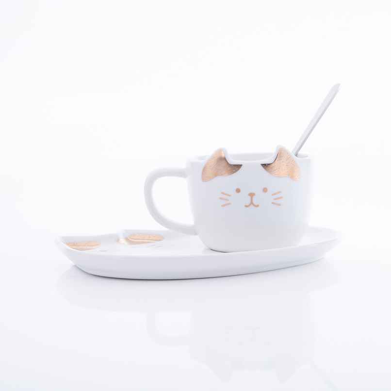 Cat Afternoon Tea Saucers Set | White | Gibox