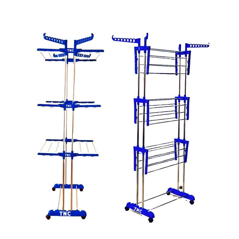 TNC Blue Double Poll 3 Tier Stainless Steel Cloth Dryer Stand