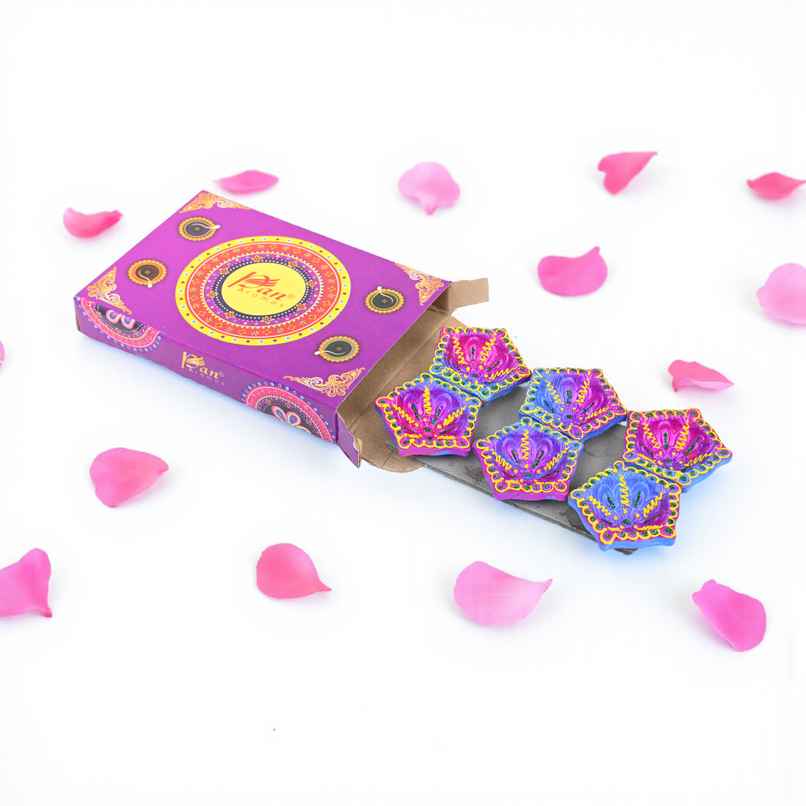 Designer Clay Diya | Pack Of 6 | Multicolour | Pan Aromas