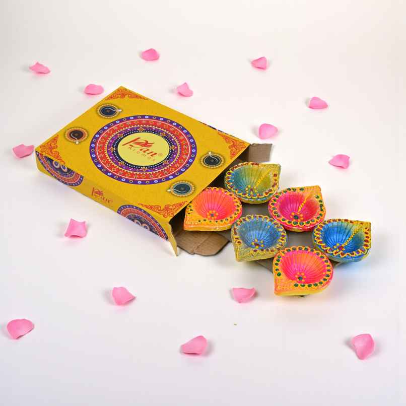 Designer Clay Diya | Pack Of 6 | Multicolour | Pan Aromas