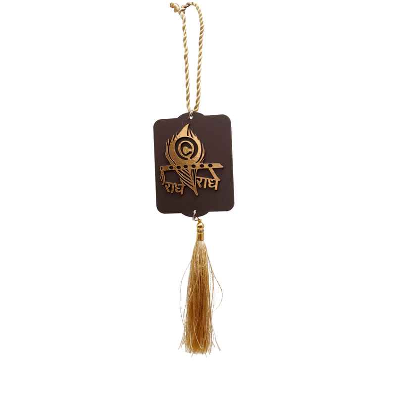 Divine Vibes Radhe Radhe Wooden Car Dashboard Hanging