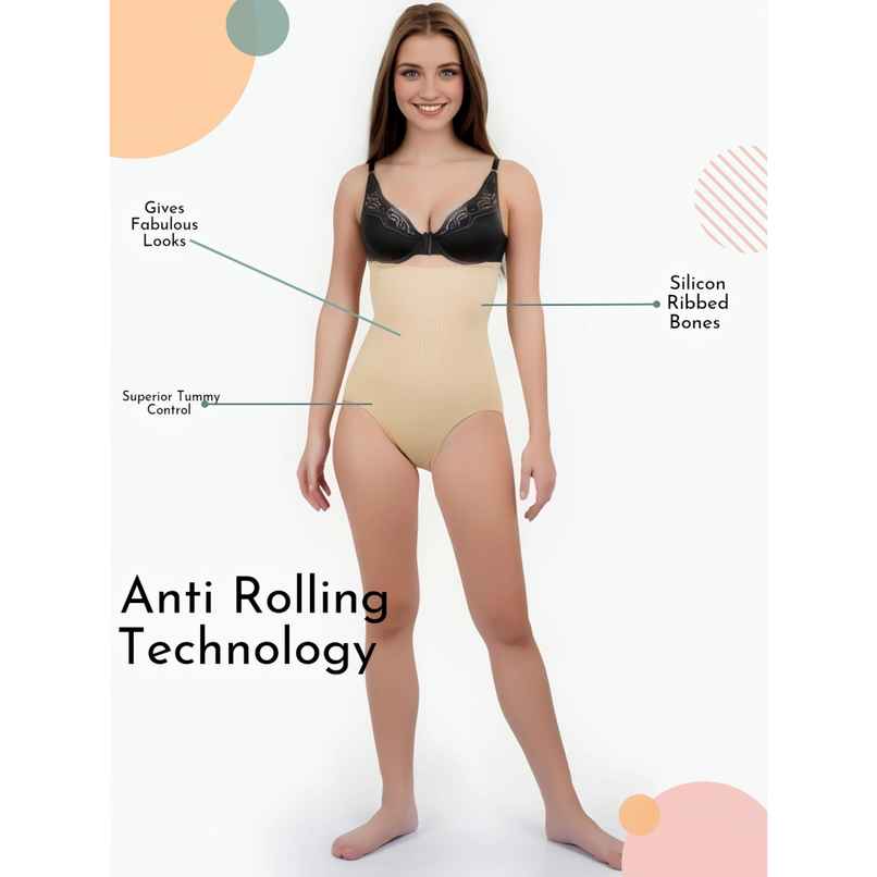 Dunberry London Seamless High Waist Tummy Tucker & Hip Shaper | Anti-Rolling | Beige | M/L/XL