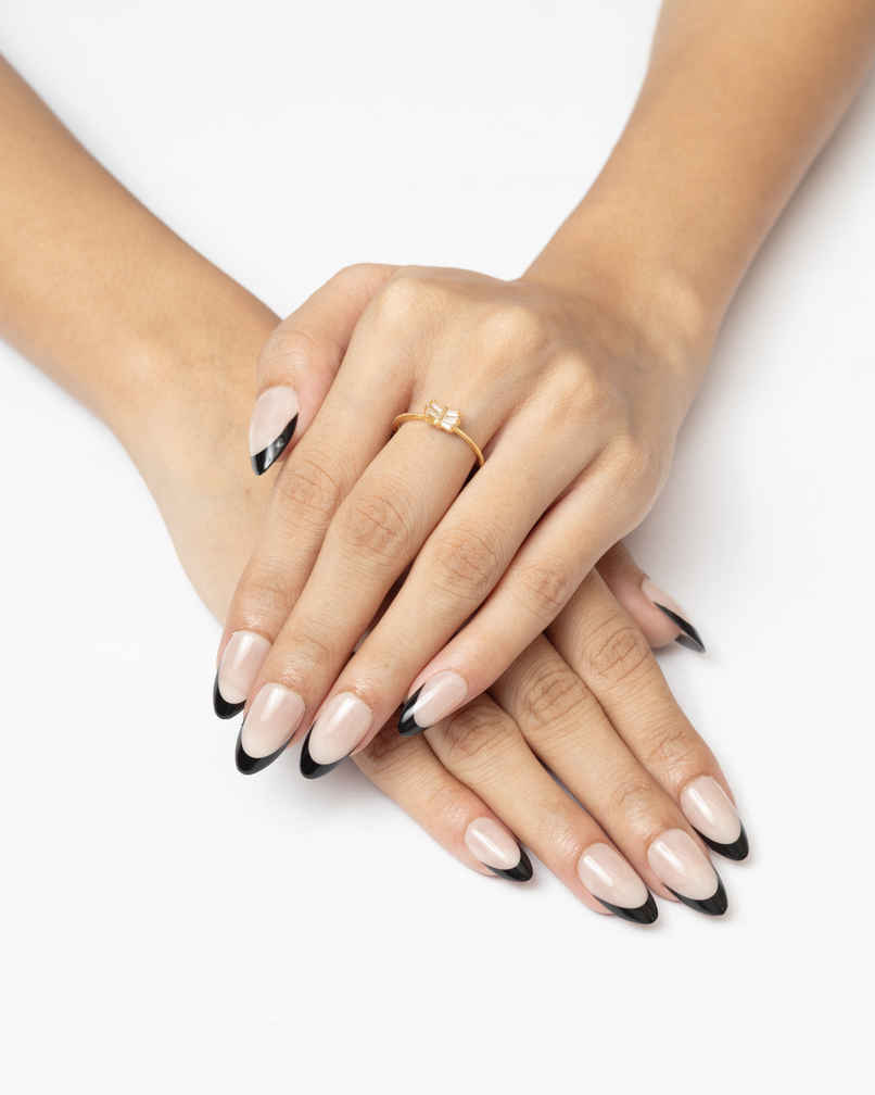 Pep Nails Midnight Tips Medium Almond French Tips Nude Reusable Press On Nails 30 Nail Tips