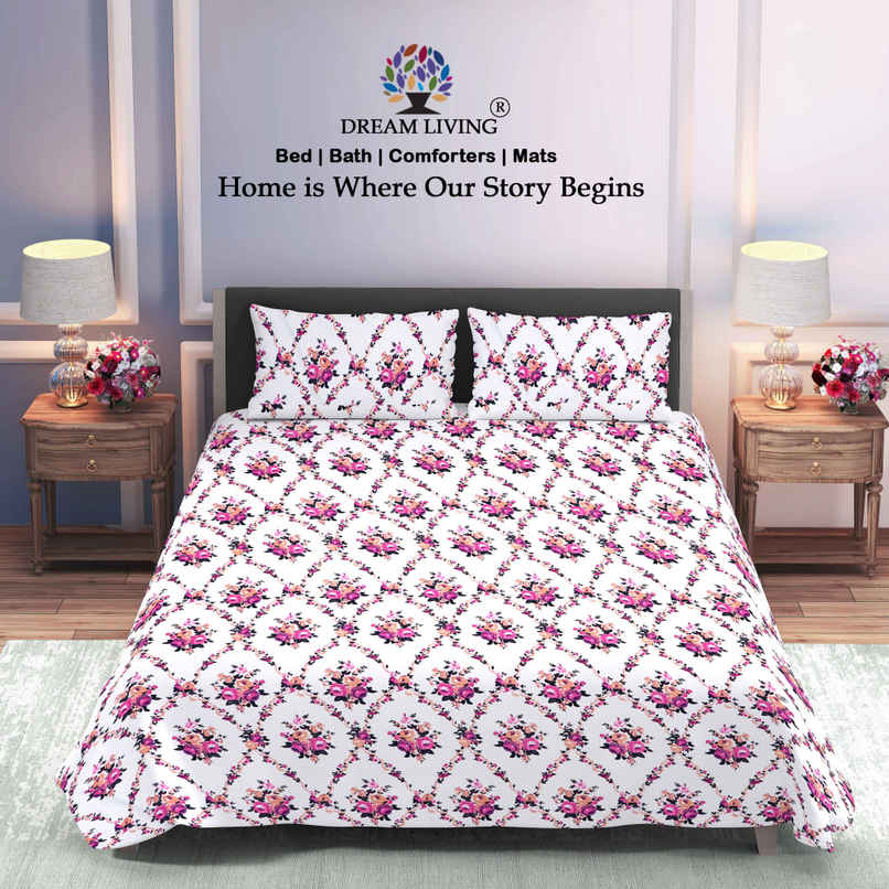 Dream Living 115 GSM Double Bedsheet Set |220 x 240 cm| With 2 Pillow Covers
