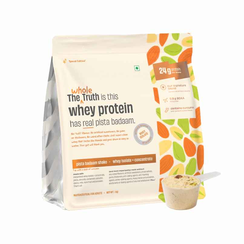 The Whole Truth Whey Protein Powder Pista Badaam Shake (24g Protein Per Scoop)