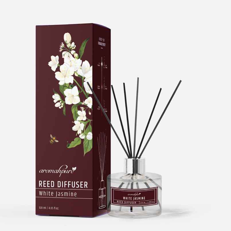 Aromahpure Premium Reed Diffuser - Jasmine, With 6 Fiber Reed Sticks Aromahpure Premium Reed Diffuser - Jasmine, With 6 Fiber Reed Sticks