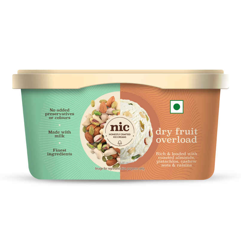 NIC Dry Fruit Overload Ice Cream Tub | Preservative Free | No Artificial Flavors