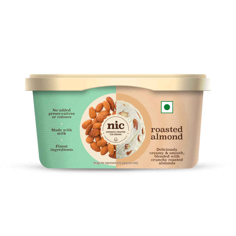 NIC Roasted Almond Ice Cream Tub | Preservative Free | No Artificial Flavors