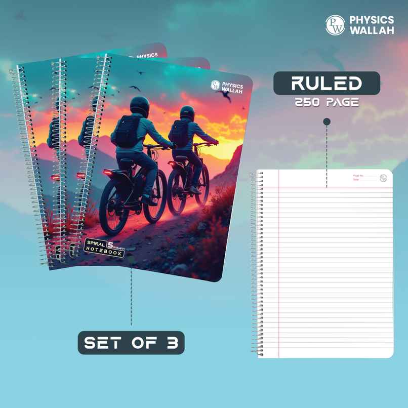 Physics Wallah 5-Subject Spiral adventure Notebook Single (250 pages, 30 x 21 cm)