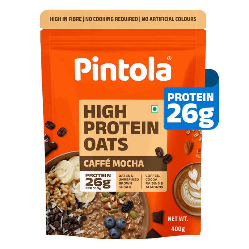 Pintola 26g High Protein Oats | Caffe Mocha - No Refined Sugar - With Almonds & Raisins Pintola 26g High Protein Oats | Caffe Mocha - No Refined Sugar - With Almonds & Raisins