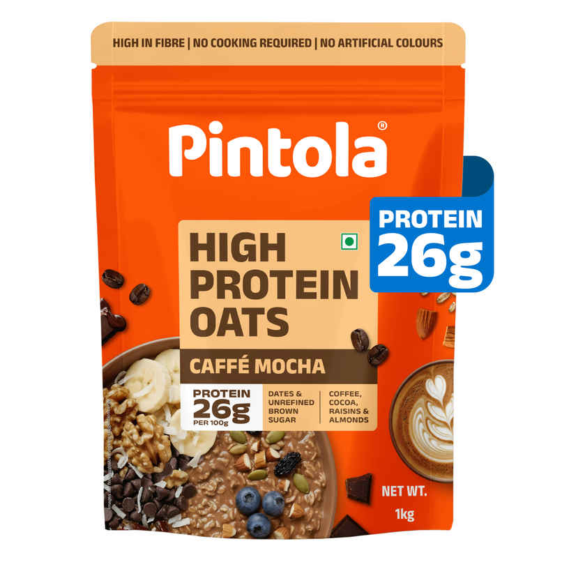 Pintola 26g High Protein Oats | Caffe Mocha - No Refined Sugar - With Almonds & Raisins