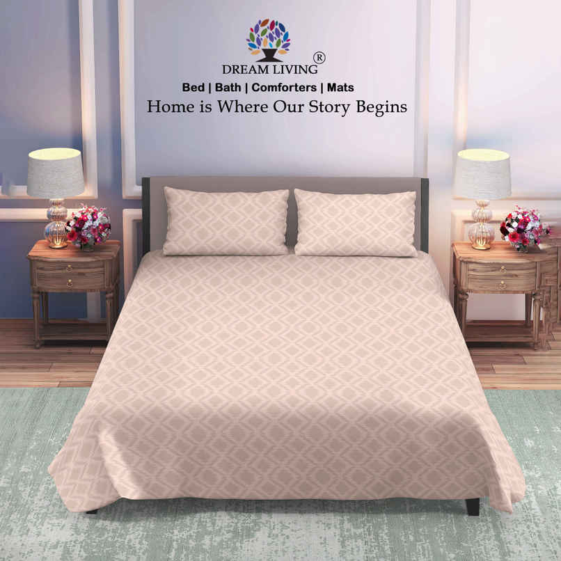 Dream Living Embossed Double Bedsheet Set | Beige - 220 x 250 cm