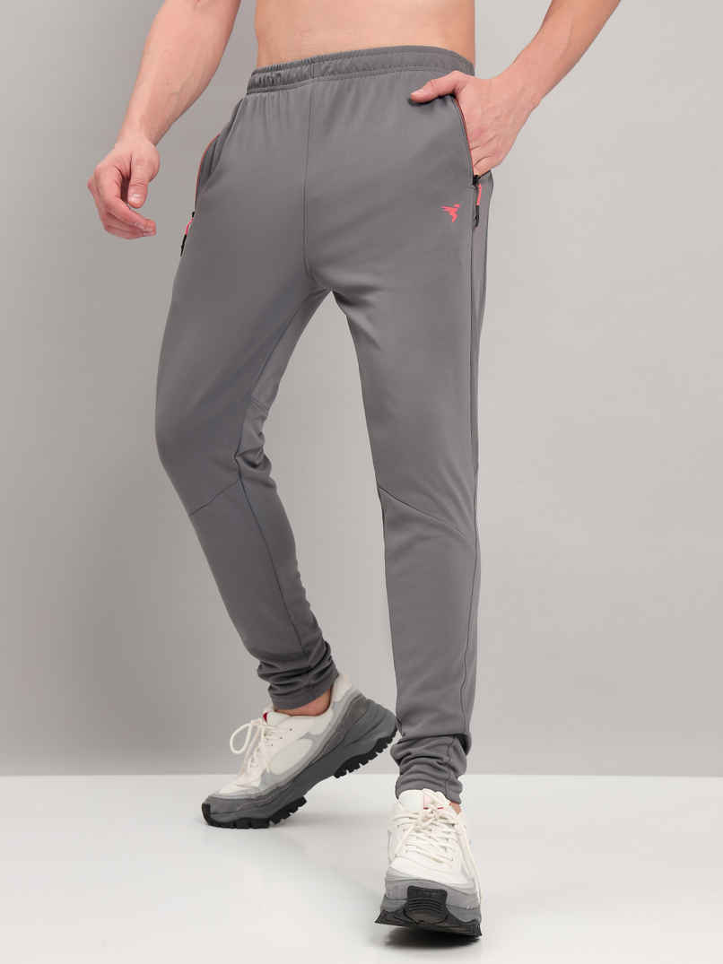Technosport Men's Solid Slim Fit Sports Running Active Gym Trackpants | TECHNO DRY | Iron Grey - XL