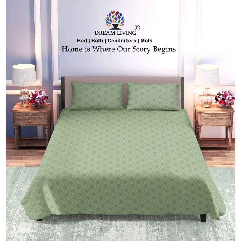 Dream Living Embossed Double Bedsheet Set | Olive - 220 x 250 cm