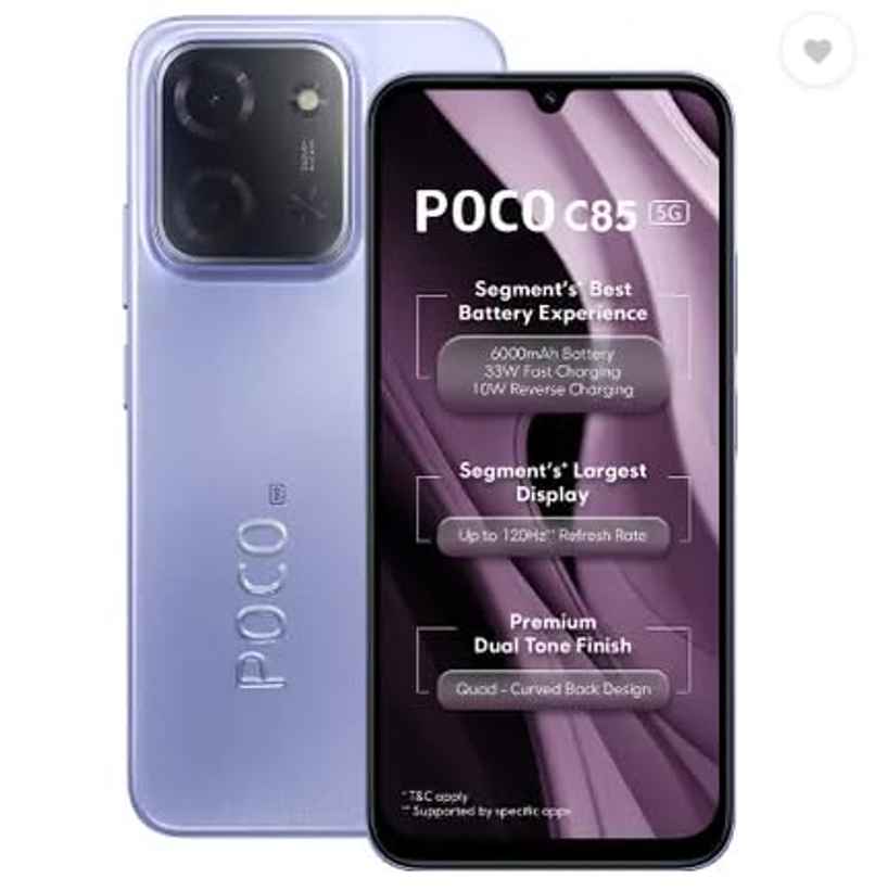 POCO C85 | 4GB RAM | 128GB Storage | Mystic Purple POCO C85 | 4GB RAM | 128GB Storage | Mystic Purple