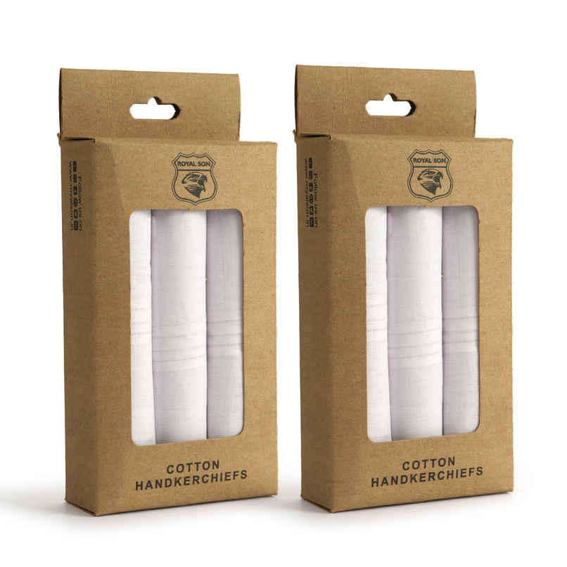 Royal Son Men's Casual Premium Cotton Handkerchief Hanky - HNYK - WT - WT - 6P