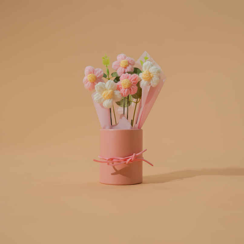 Pink Daisy Crochet Flowers Bouquet | Rooted Pink Daisy Crochet Flowers Bouquet | Rooted