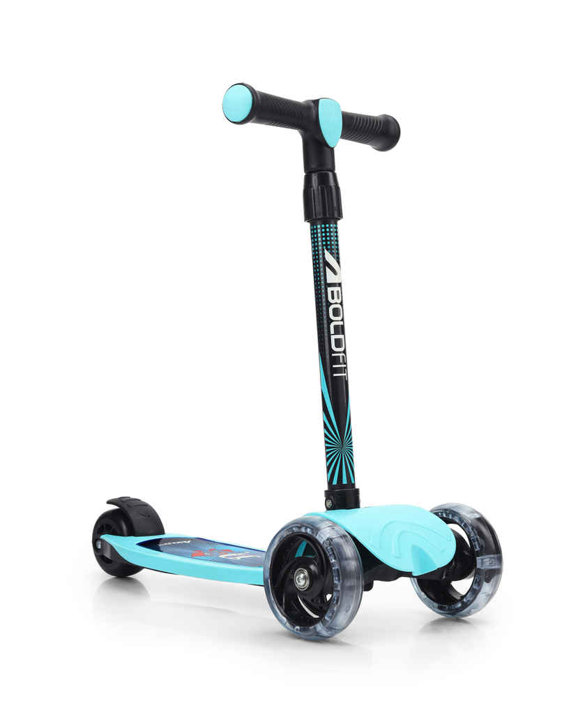 Boldfit Kids 3 Wheel Scooter | LED Wheels Foldable Adjustable Height Max 50kg Zigfold | Blue
