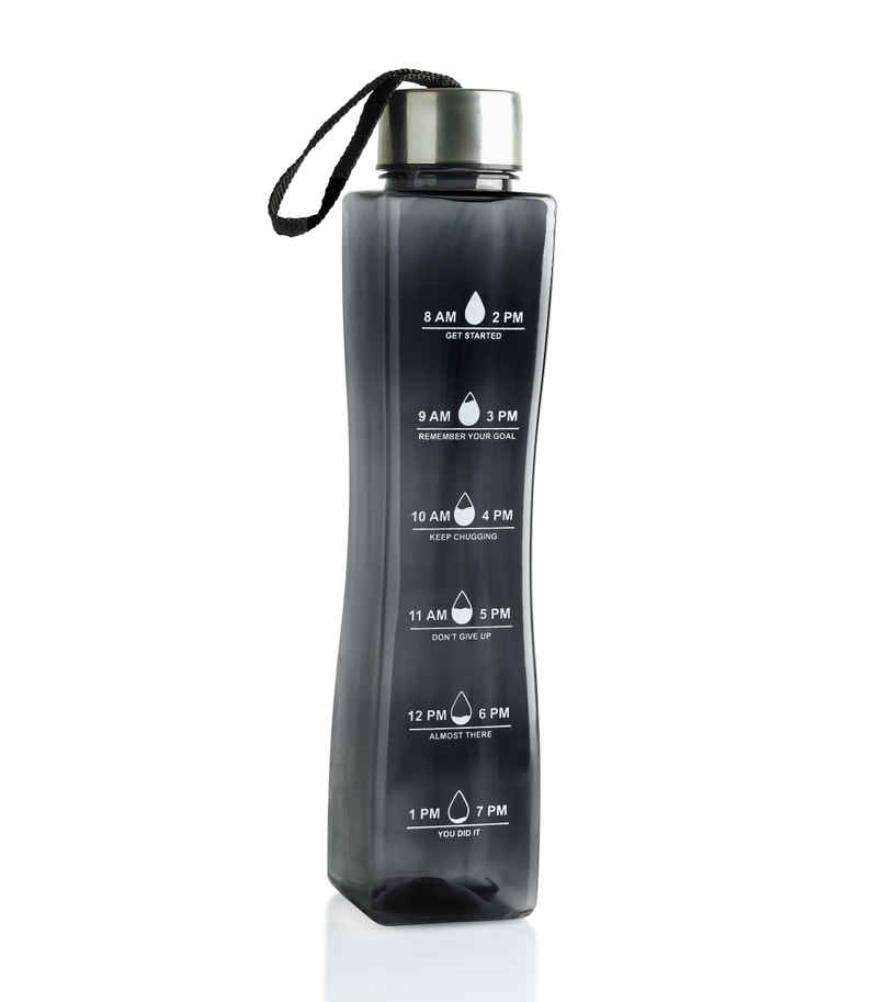 2Mech Plastic Water Bottle with Time Marker | Black | 800 ml
