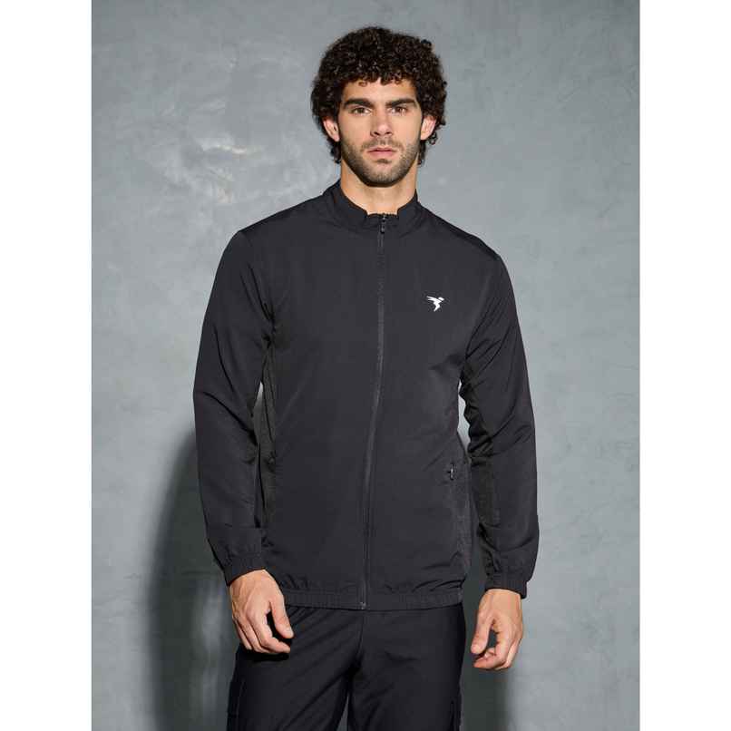 Technosport Men's Poly Solid Slim Fit Mock Neck Full Sleeve Sports Jacket | Black - L Technosport Men's Poly Solid Slim Fit Mock Neck Full Sleeve Sports Jacket | Black - L