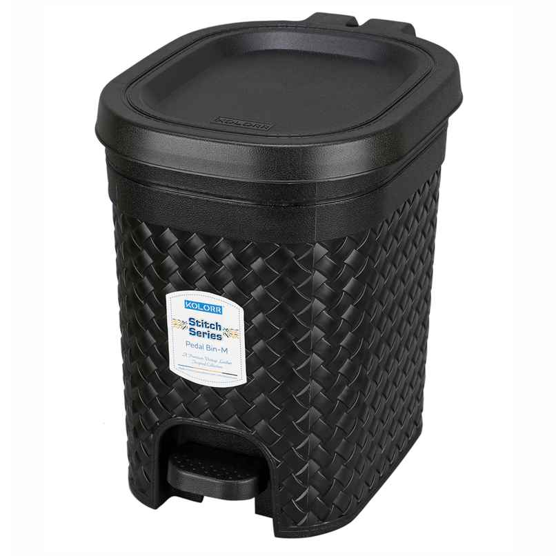 Kolorr Stitch 7L Plastic Pedal Modern Design Waste Bin (Black)