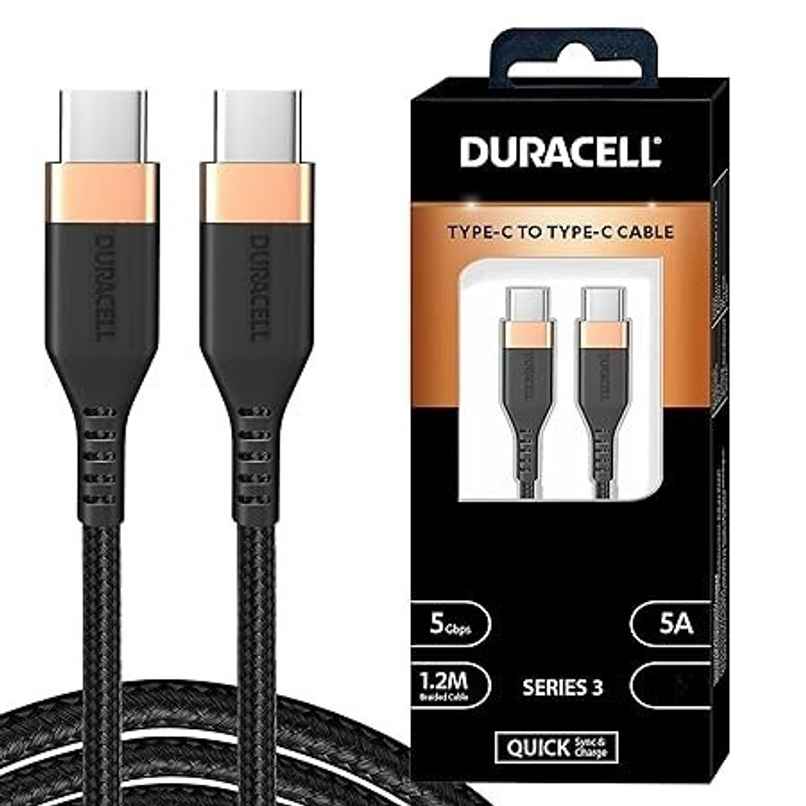 Duracell 100 W Braided Fast Type C To Type C Cable - Black Duracell 100 W Braided Fast Type C To Type C Cable - Black
