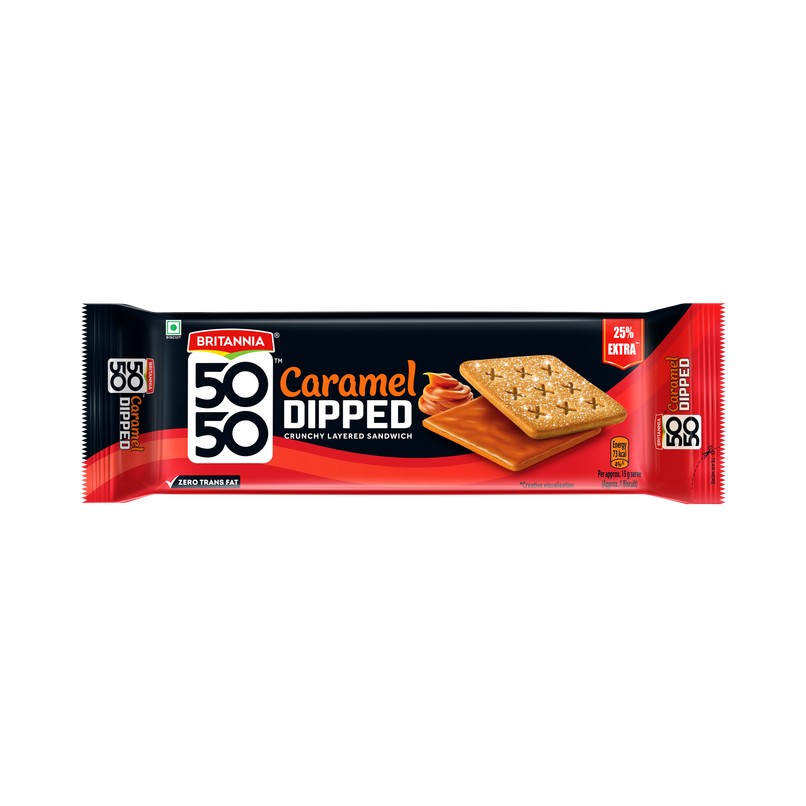 Britannia 5050 Caramel Dipped Sandwich Biscuit