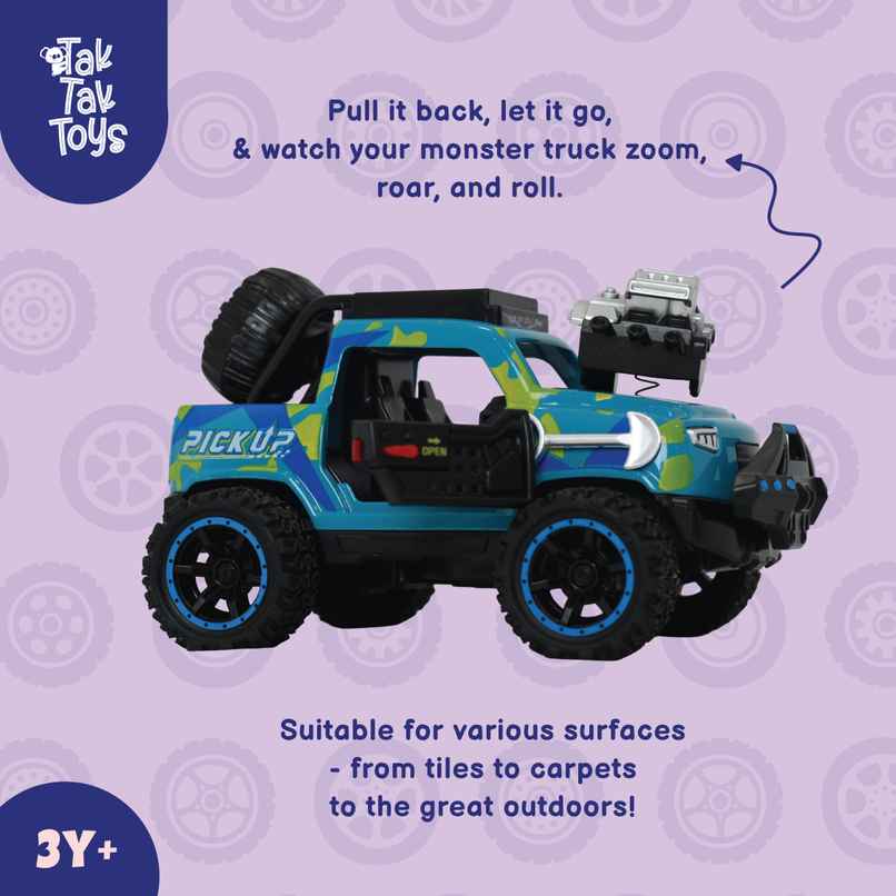 Tak Tak Toys Die Cast Off Road Monster Car with Metal Body 2 Seater Openable Doors Blue
