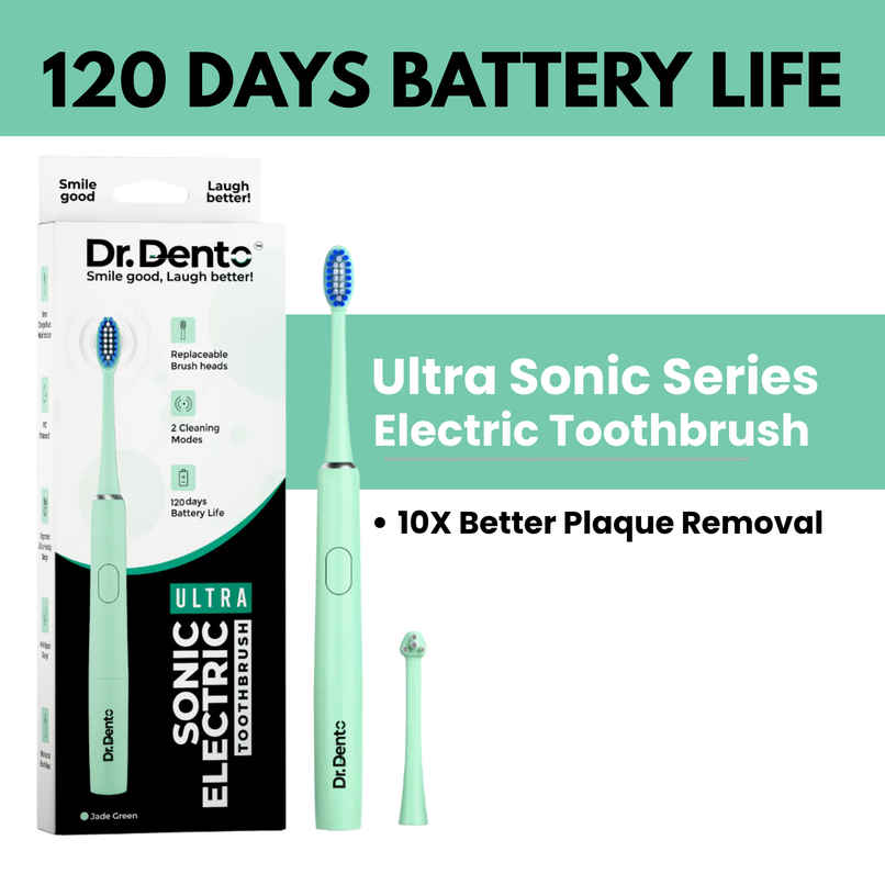 Dr.Dento Ultra Sonic Dual Mode Electric Toothbrush | 3 Brush Heads| 1 Yr Warranty - Jade Green