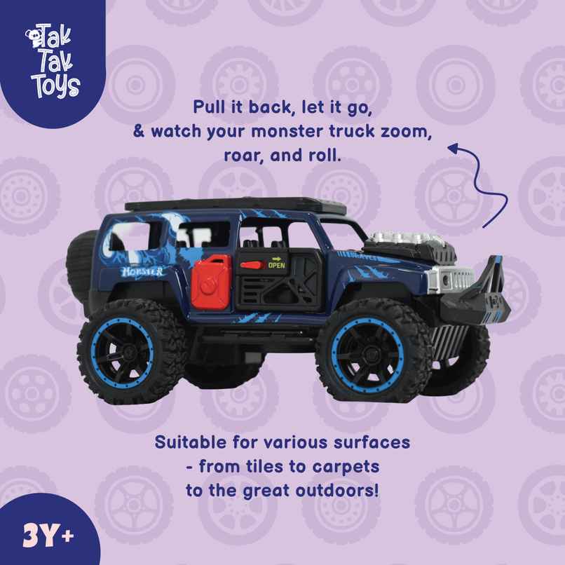 Tak Tak Toys Die Cast Off Road Monster Car with Metal Body 4-Seater Openable Doors Blue