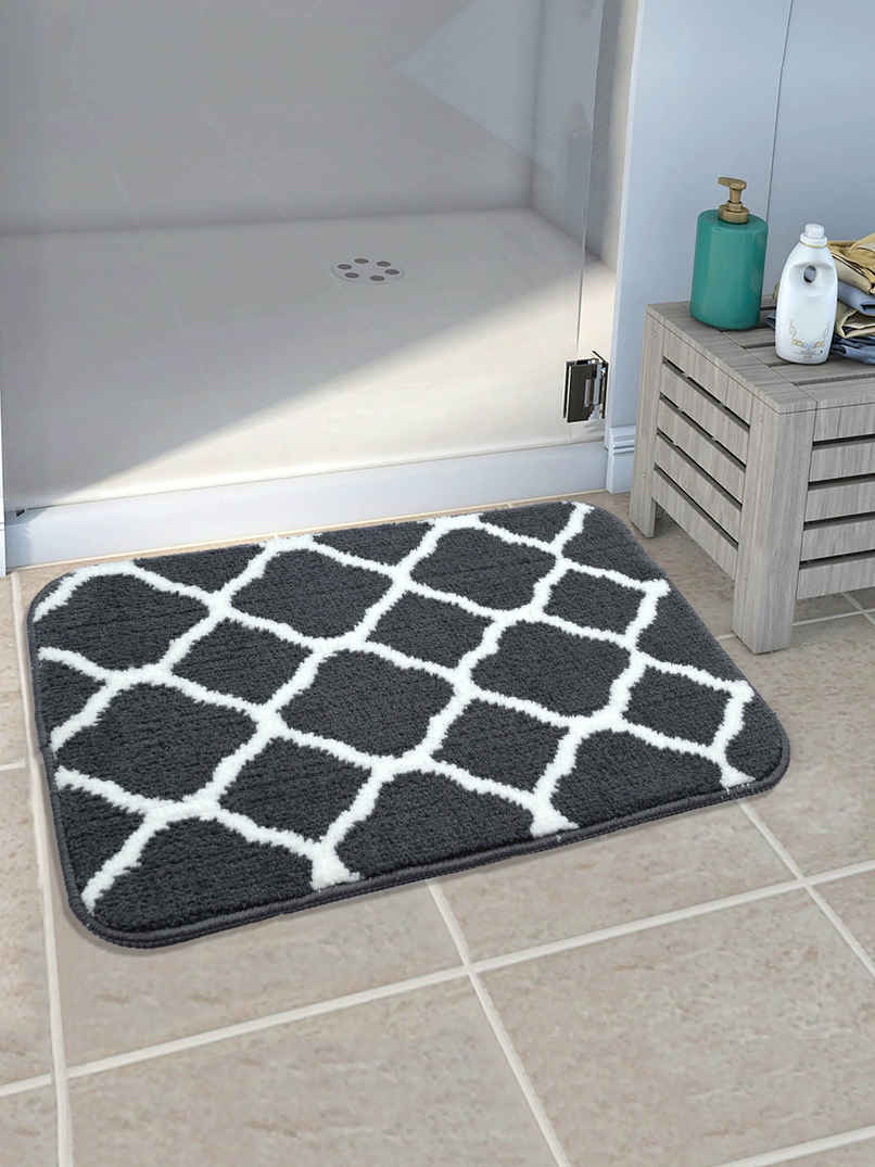 Saral Home Microfiber Geometric Anti-Slip Bath Mat | Grey - 40 x 60 cm