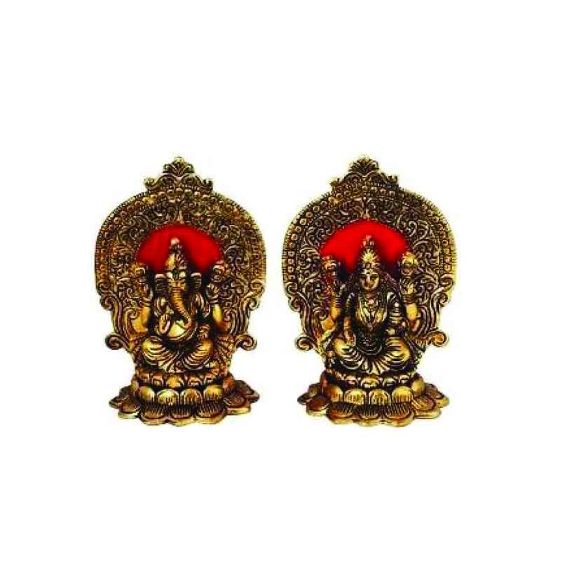 Laxmi, Ganesh Idol on Lotus Mehrab in Gold Polish | Devnidhi