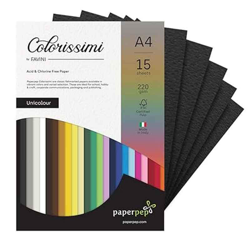 Paperpep Colorissimi 220Gsm Card Stock A4 Nero (Black) Unicolor 15 Sheets