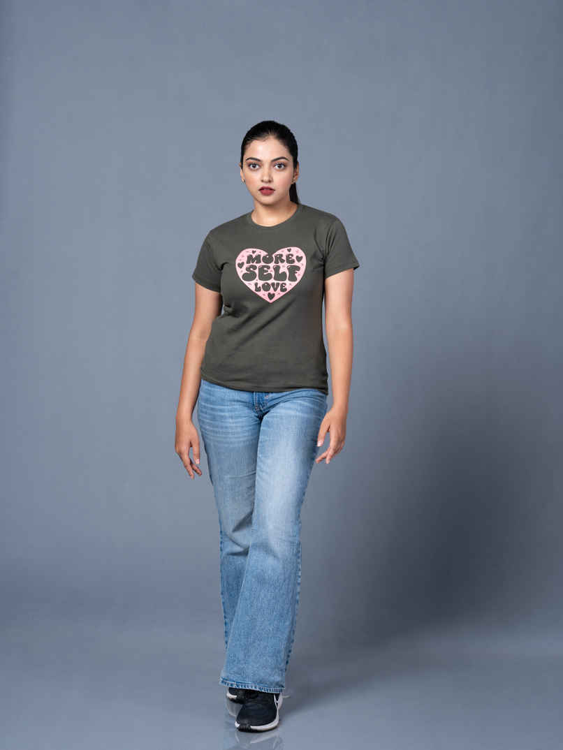 Springman Women's Cotton Rich Printed Half Sleeve Round Neck T - Shirt | Olive - S Springman Women's Cotton Rich Printed Half Sleeve Round Neck T - Shirt | Olive - S