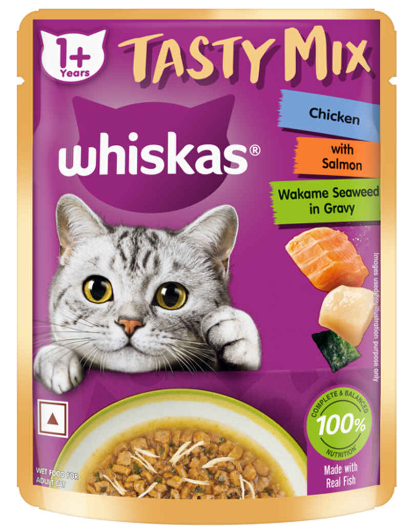 Whiskas Tasty Mix Adult Chicken with Salmon, Wakame Seaweed in Gravy Wet Cat Food