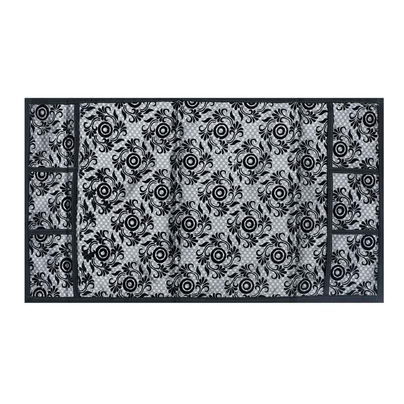 Homeharmony Black & Gray Floral Design Fridge Cover With Six Side Pockets