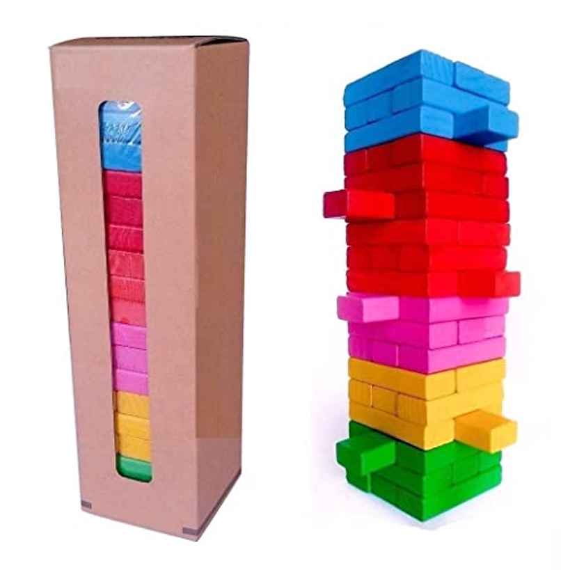 Storio Colorful Wooden Tumbling Tower Game | Family Board Game with Dice