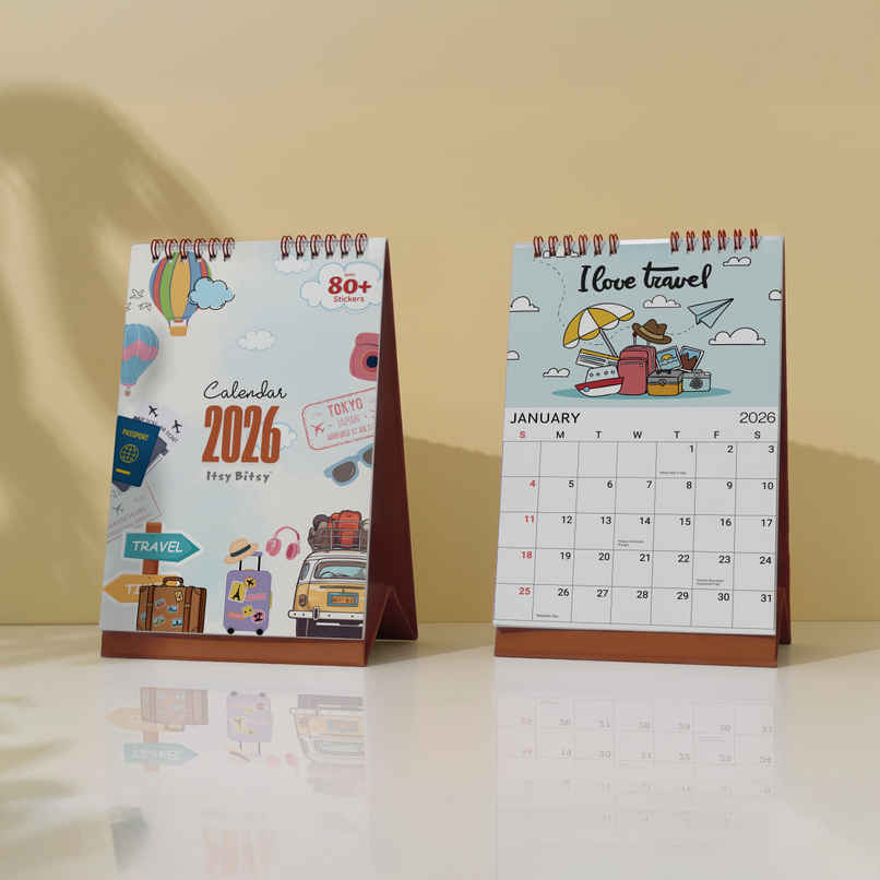 Desk Calendar 2026 Travel Adventures with Sticker