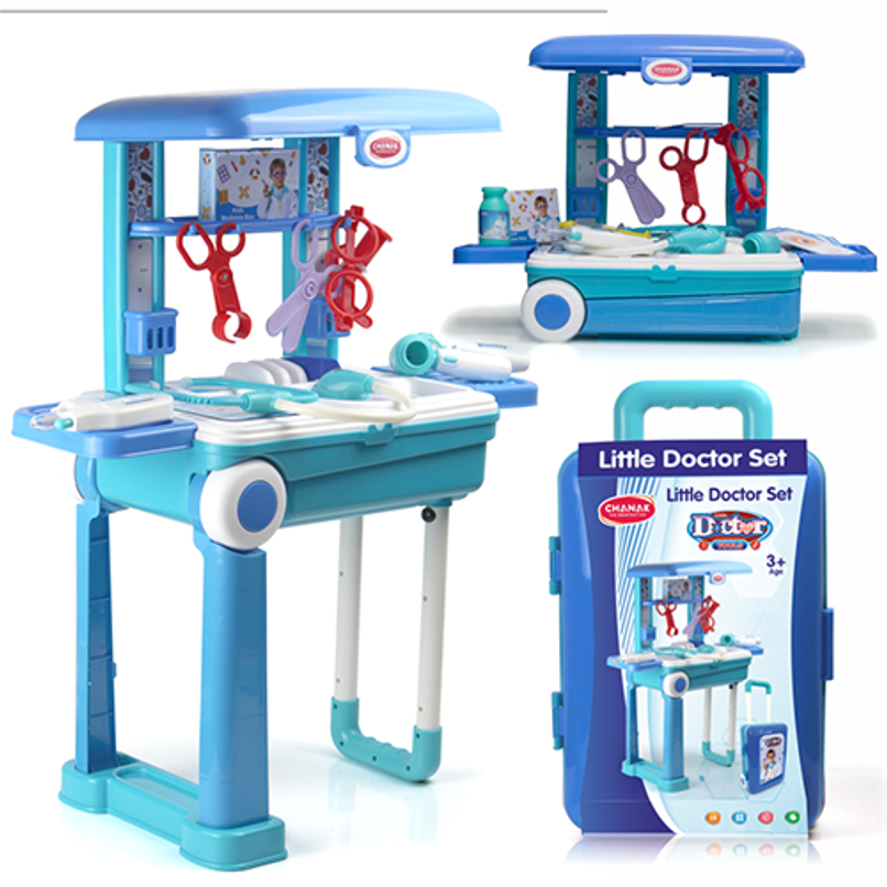 Aditi Toys Pretend Play Doctor Set with Trolley & LED Tools with 13 Piece Doctor Kit - Age 3+ |Blue