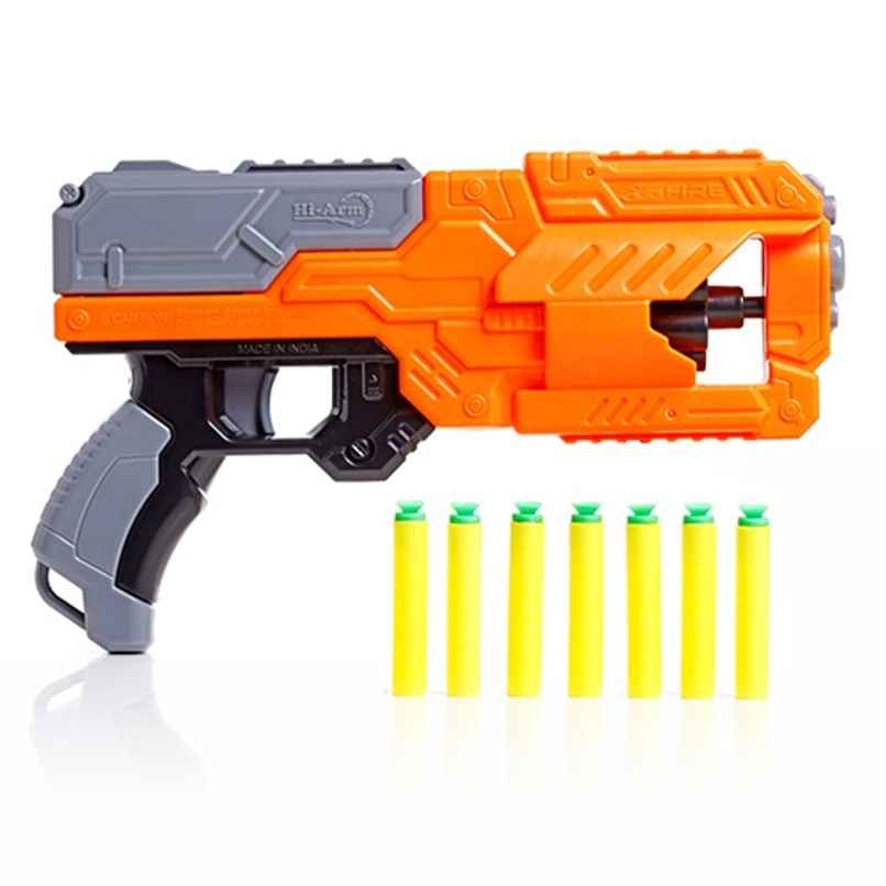 Aditi Toys Six Fire Dart Gun with 6|Dart Drum & 10 Soft Bullet | Hi|Arm Toy Gun Above 6+ | Orange