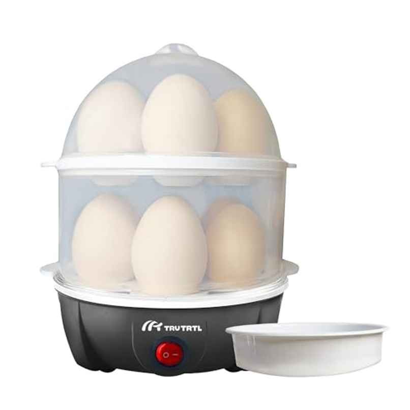 truTRTL Smart 4-in-1 Egg Boiler Machine 350 Watts | Boil upto 14 Eggs, Poach Eggs, Steam Vegetables Make Dhokla, Reheat (828 ml) - Black
