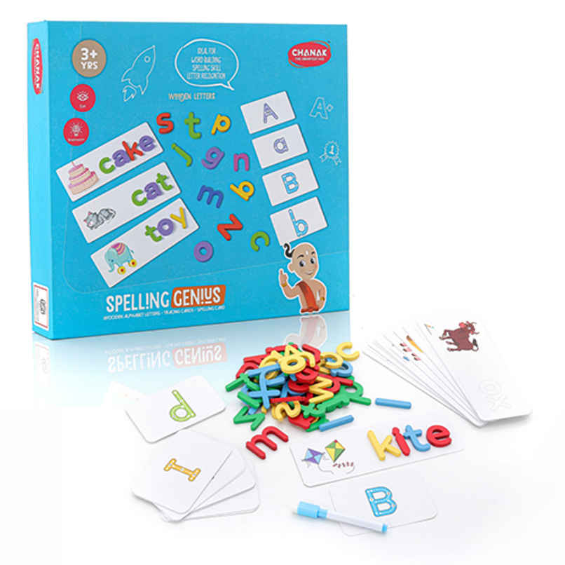Aditi Toys Spelling Genius Game -Wooden Alphabet Blocks with Wipe & Clean Cards Game for Kids, Age 3+